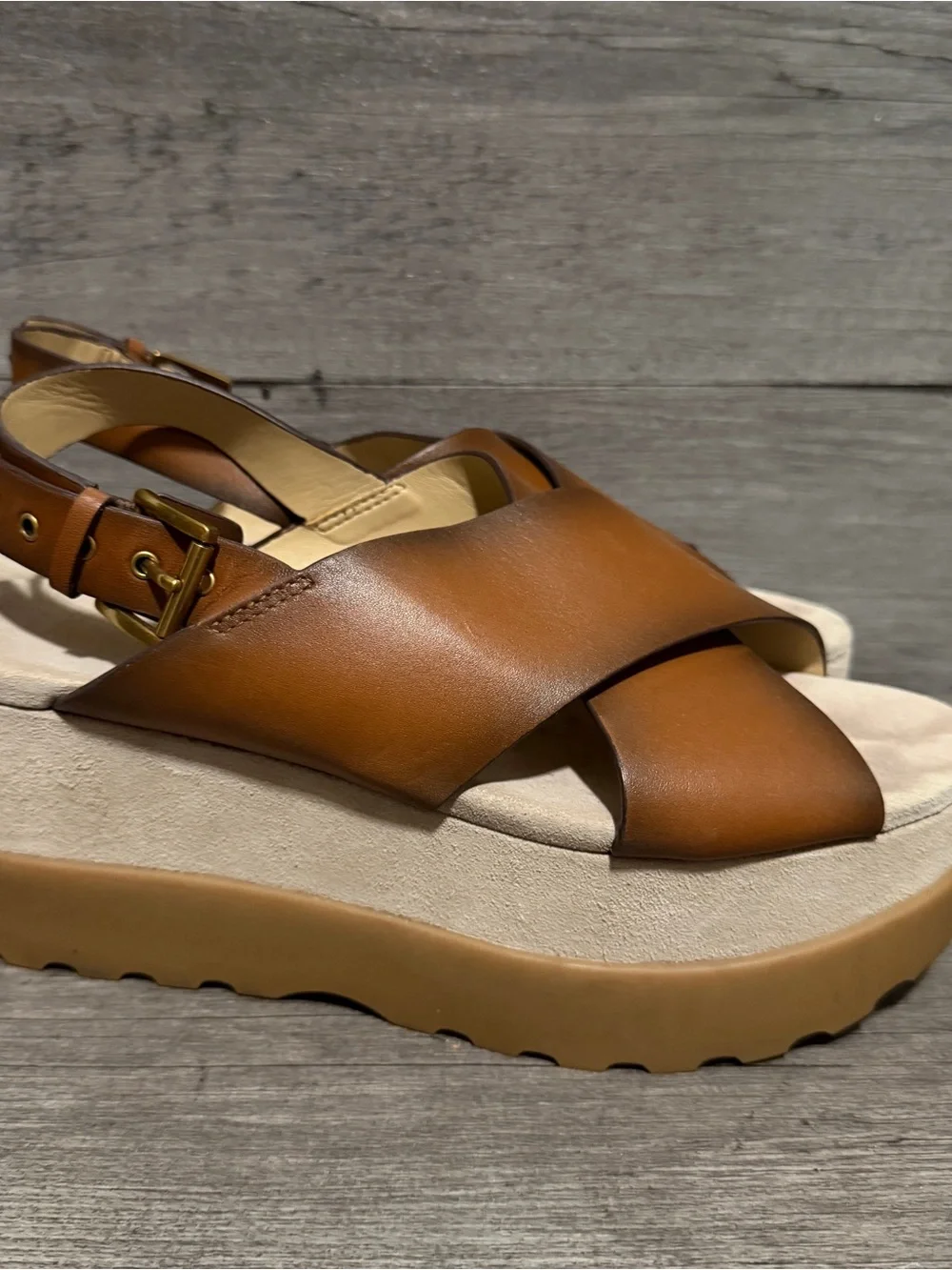 Michael Kors Becker Burnished Leather Wedge Sandals Size 6.5 EUC